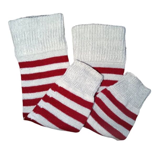Specialty House Fashion Striped Leg Warmers Maroon Red Gray Knit - Picture 3 of 5